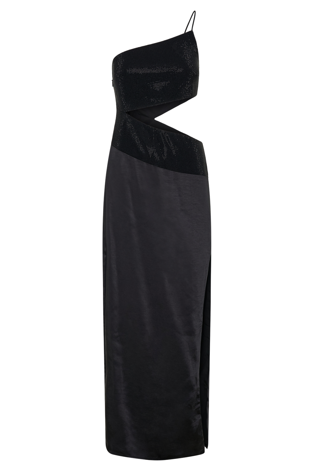 One Shoulder Diamante Maxi Dress - Black