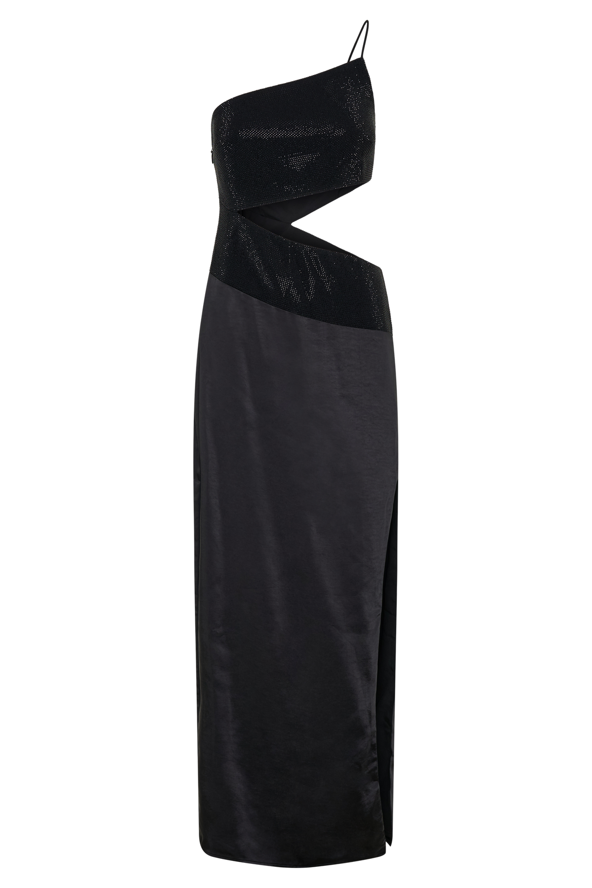 One Shoulder Diamante Maxi Dress - Black