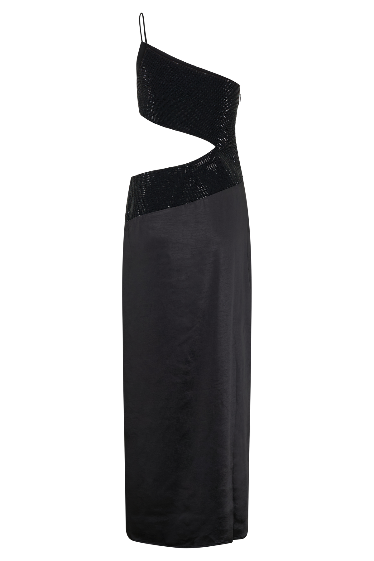 One Shoulder Diamante Maxi Dress - Black