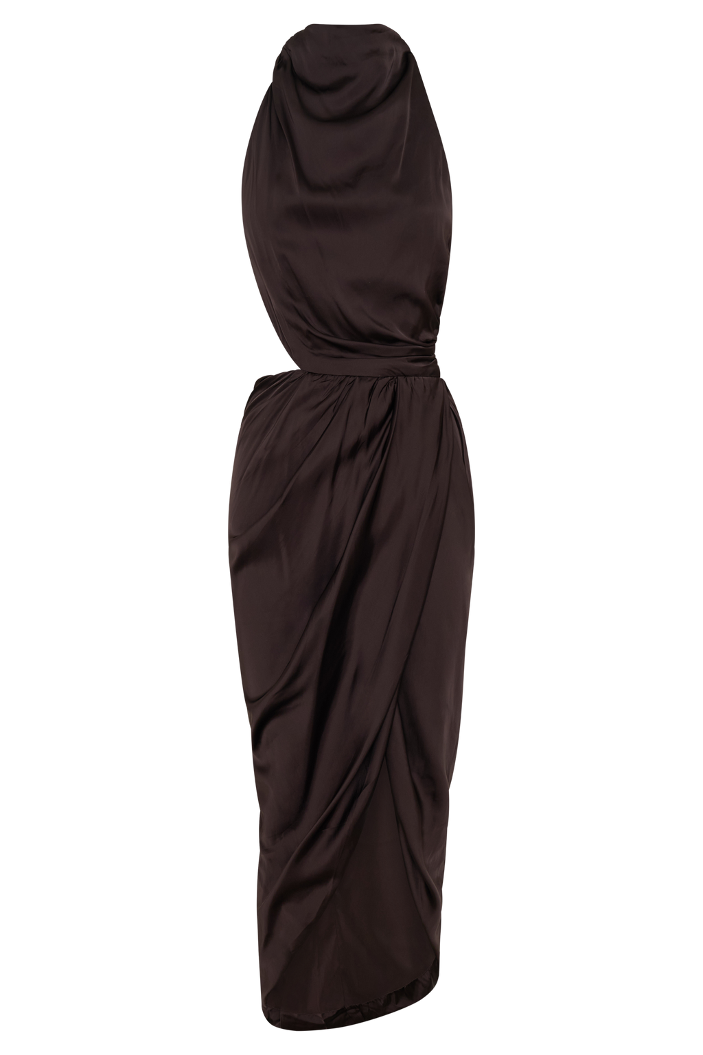 Draped Halter Midi Dress - Dark Chocolate