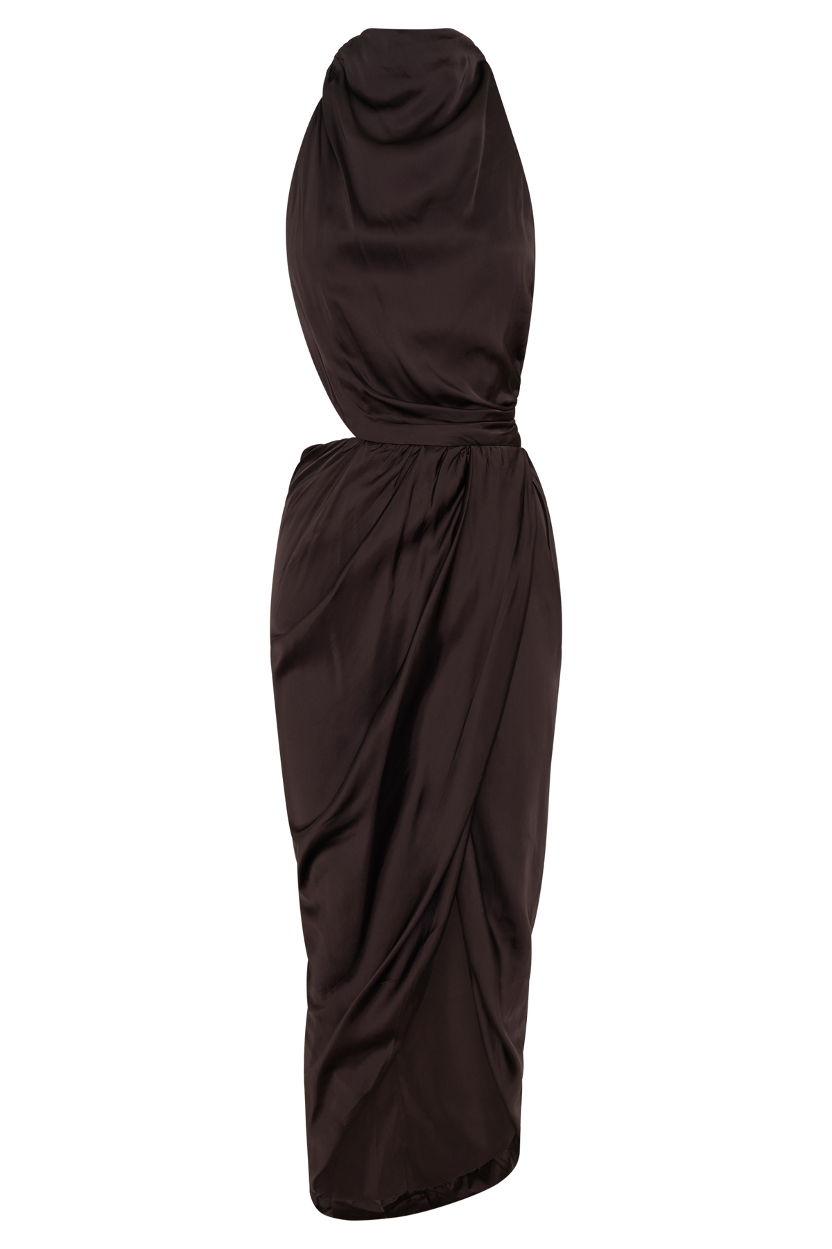Draped Halter Midi Dress - Dark Chocolate