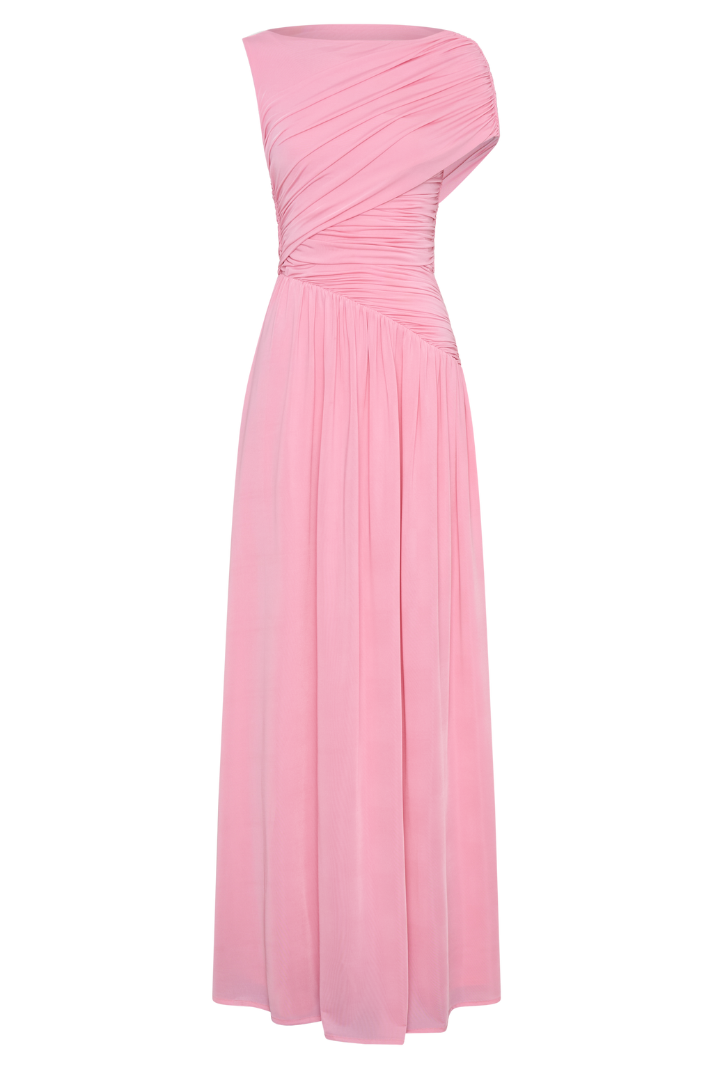 Slinky Asymmetric Maxi Dress - Candy Pink