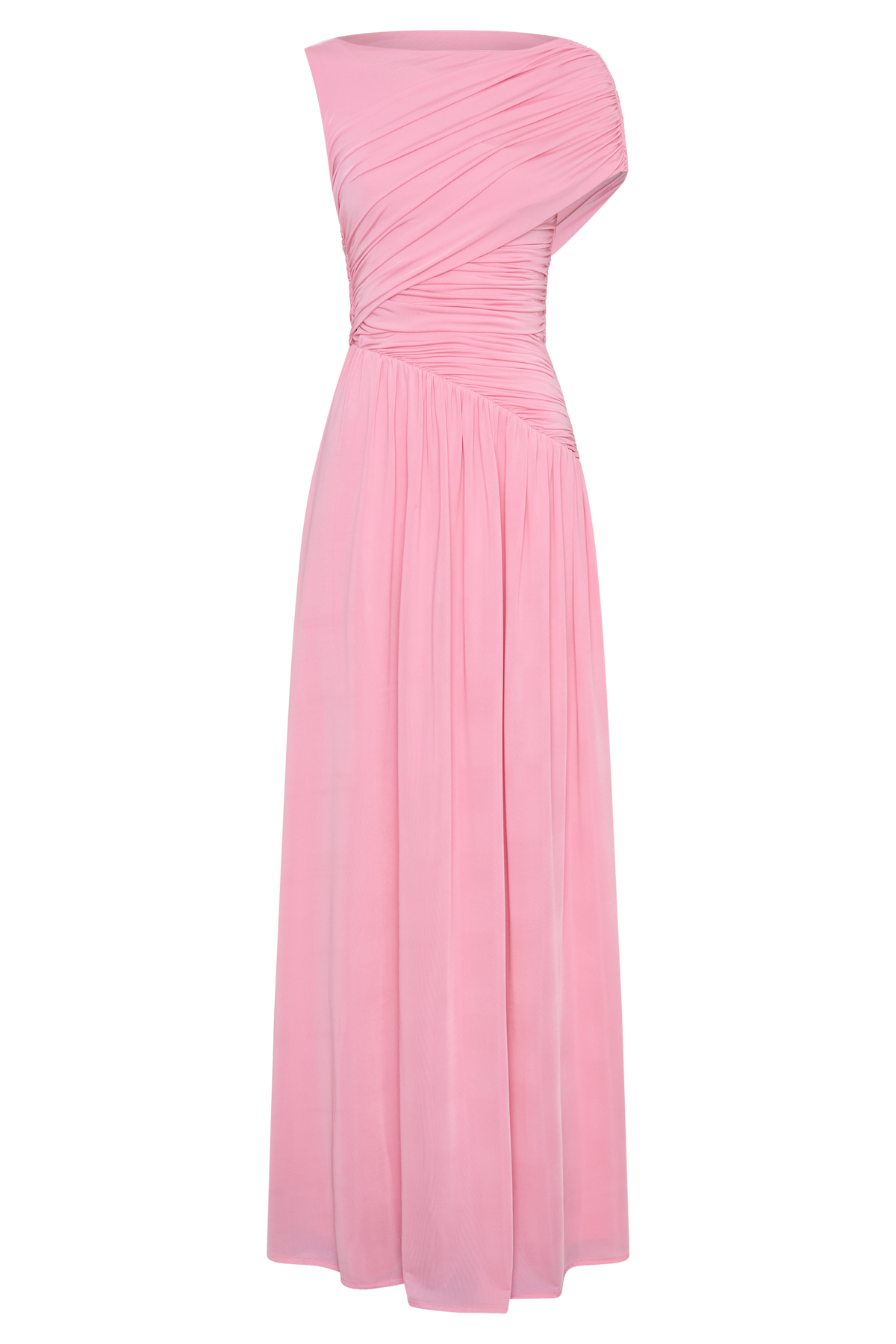 Slinky Asymmetric Maxi Dress - Candy Pink