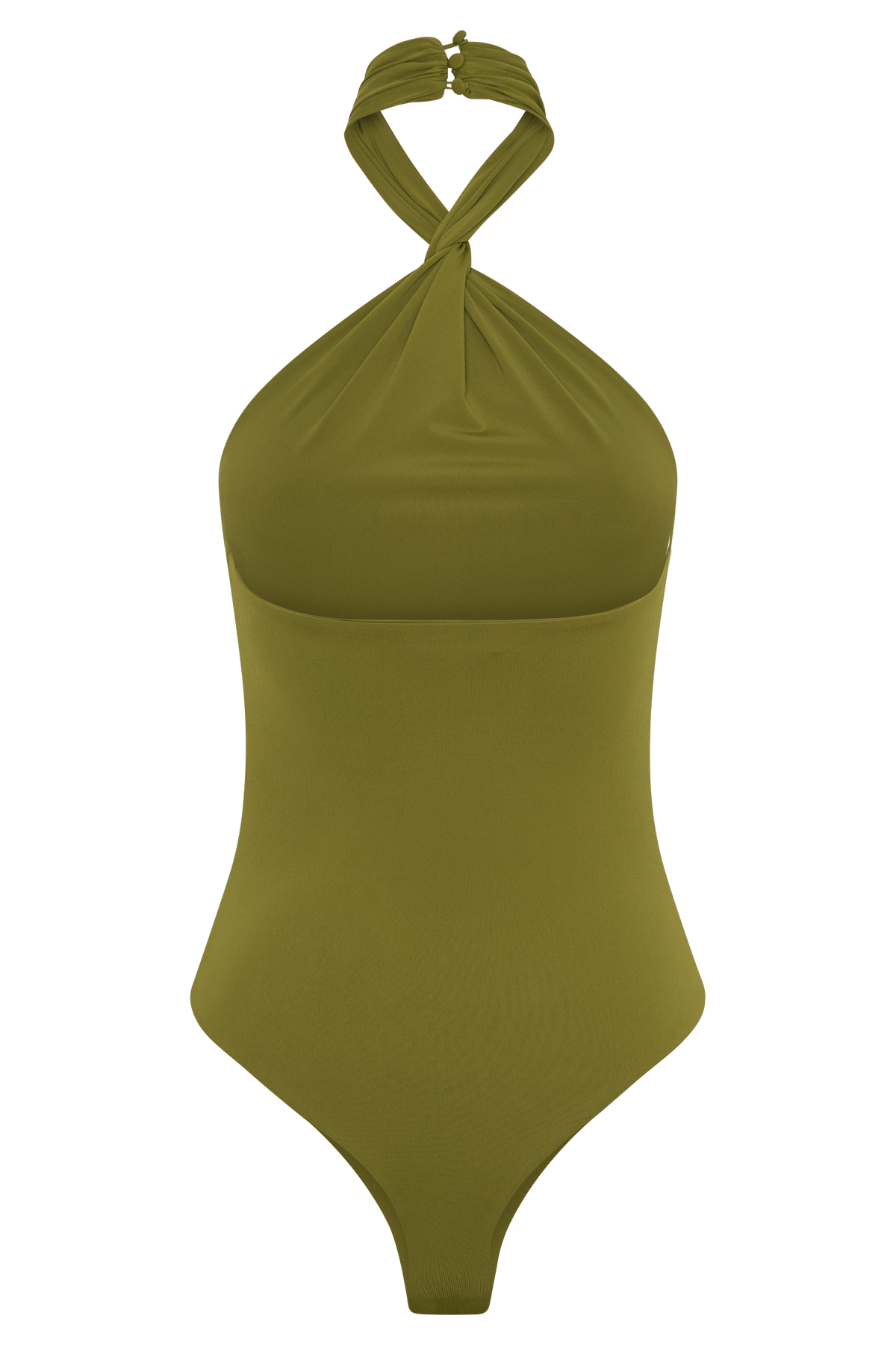 Twisted Neck Dry Jersey Bodysuit - Martini Olive