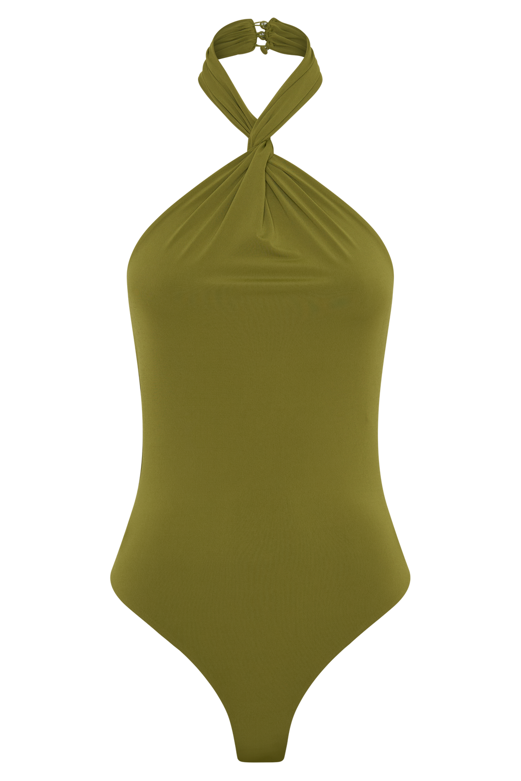 Twisted Neck Dry Jersey Bodysuit - Martini Olive