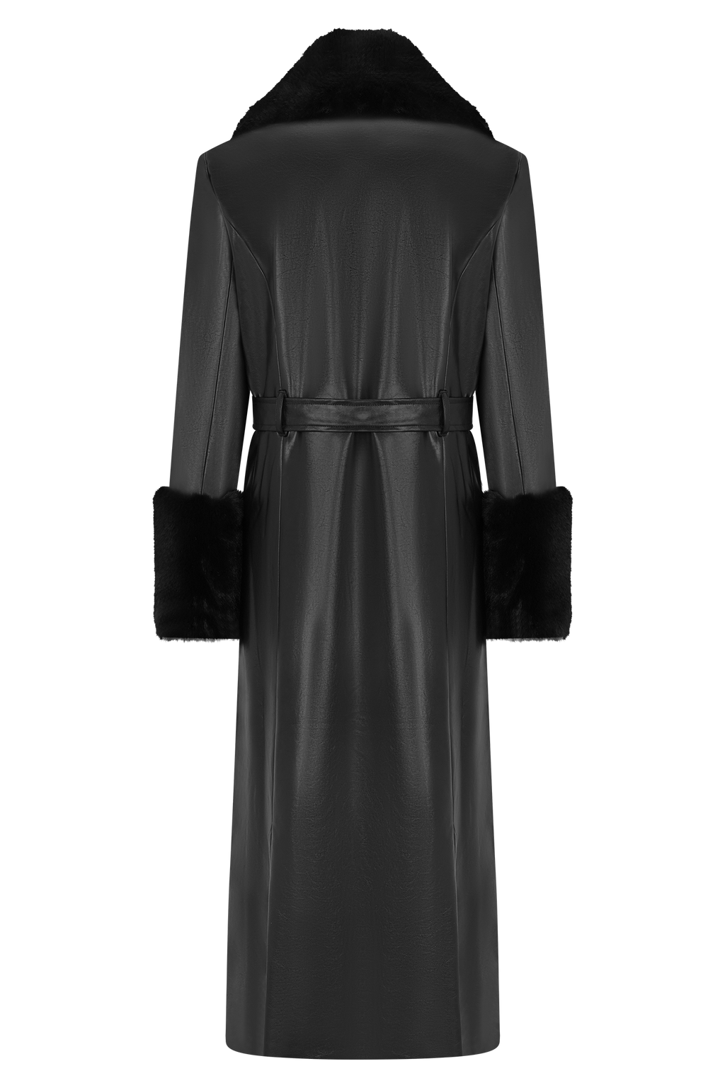 Faux Leather Trench Coat With Faux Fur – Black