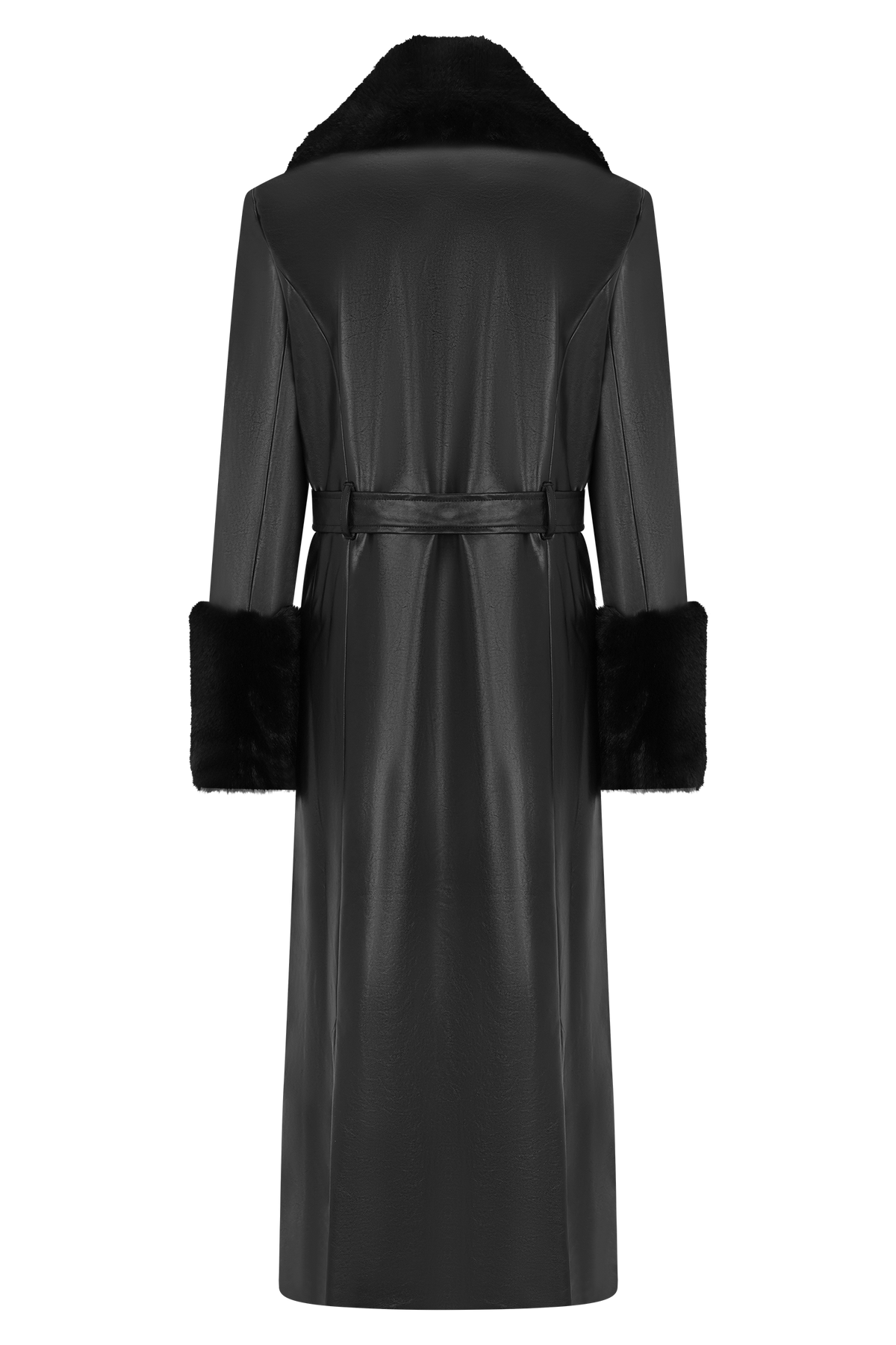 Faux Leather Trench Coat With Faux Fur – Black