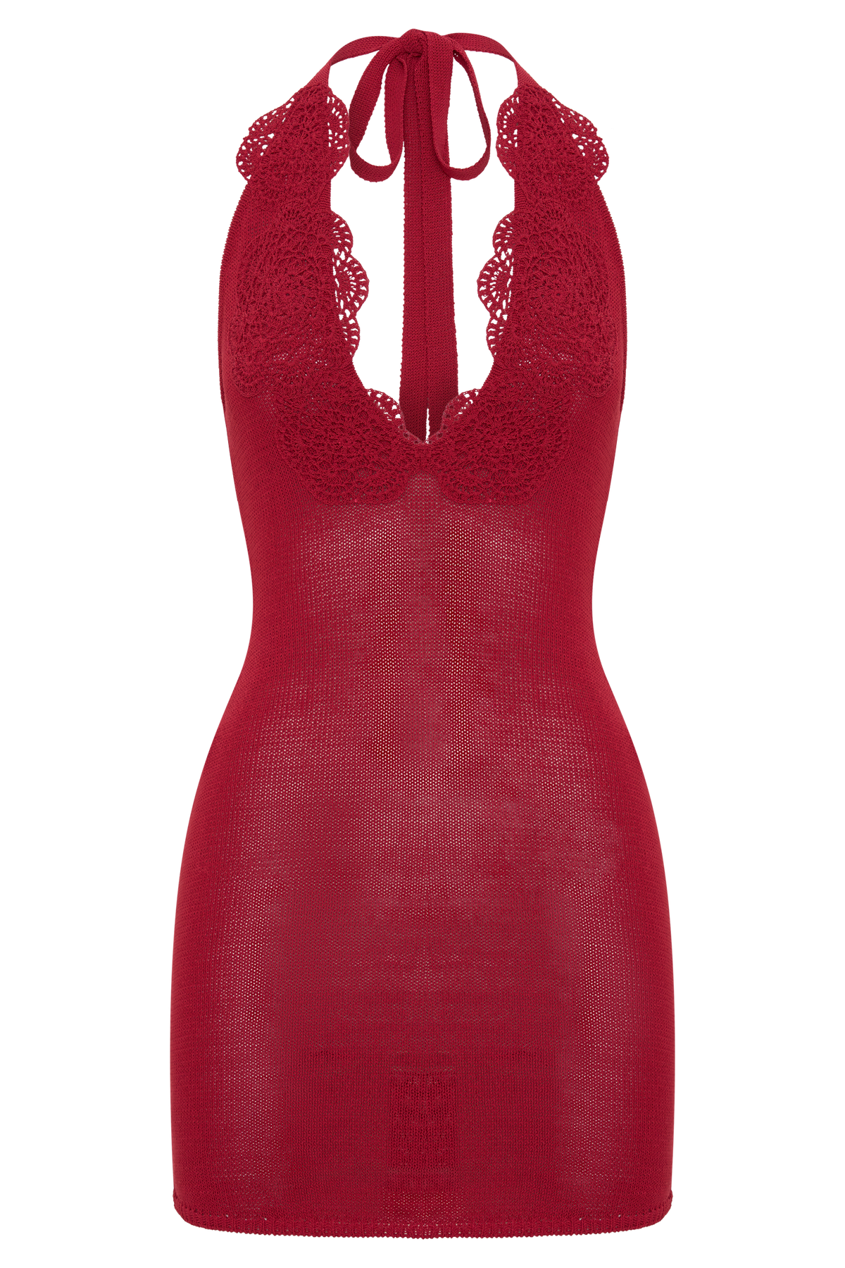 Crochet Halter Mini Dress - Pomegranate