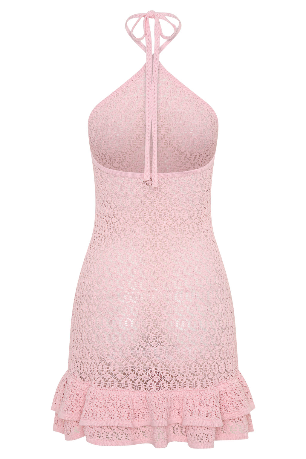 Crochet Knit Mini Dress - Baby Pink