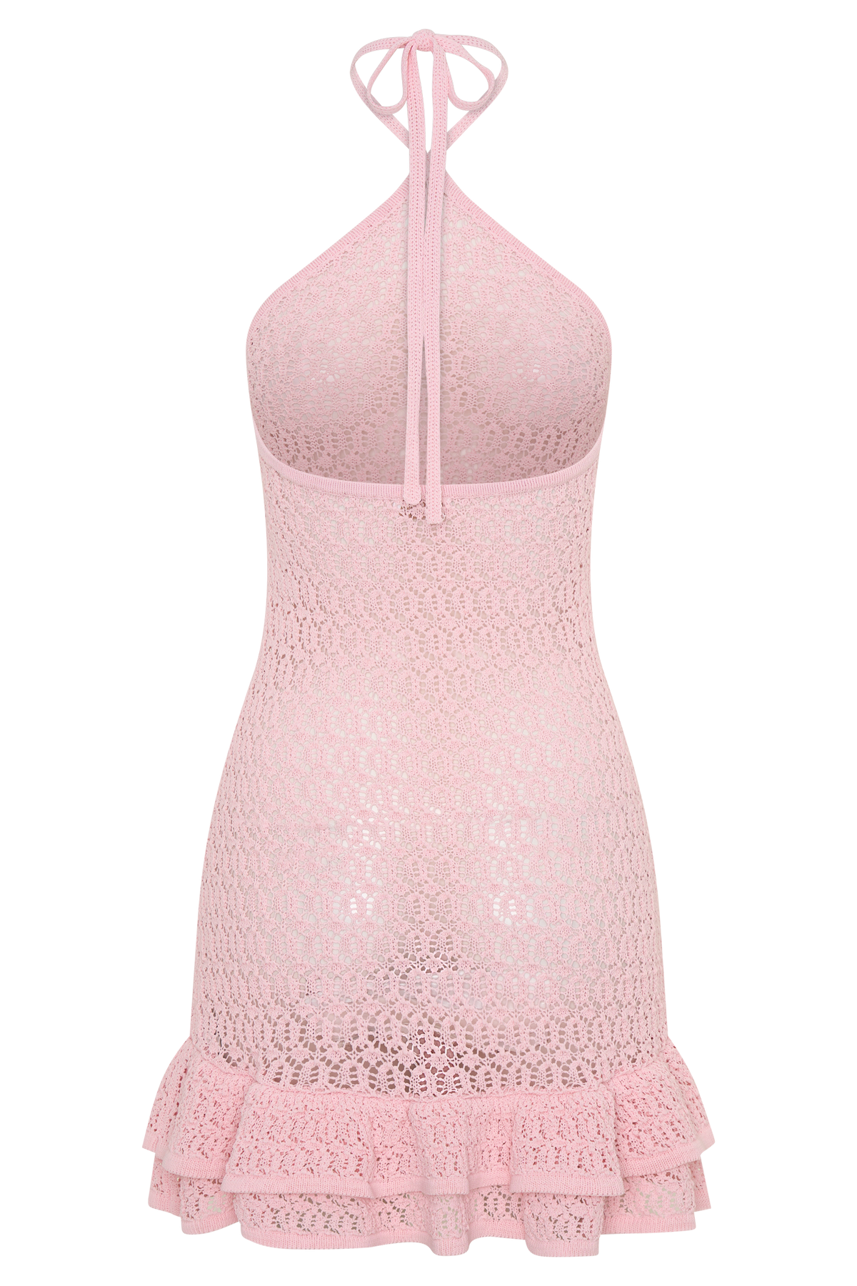 Crochet Knit Mini Dress - Baby Pink