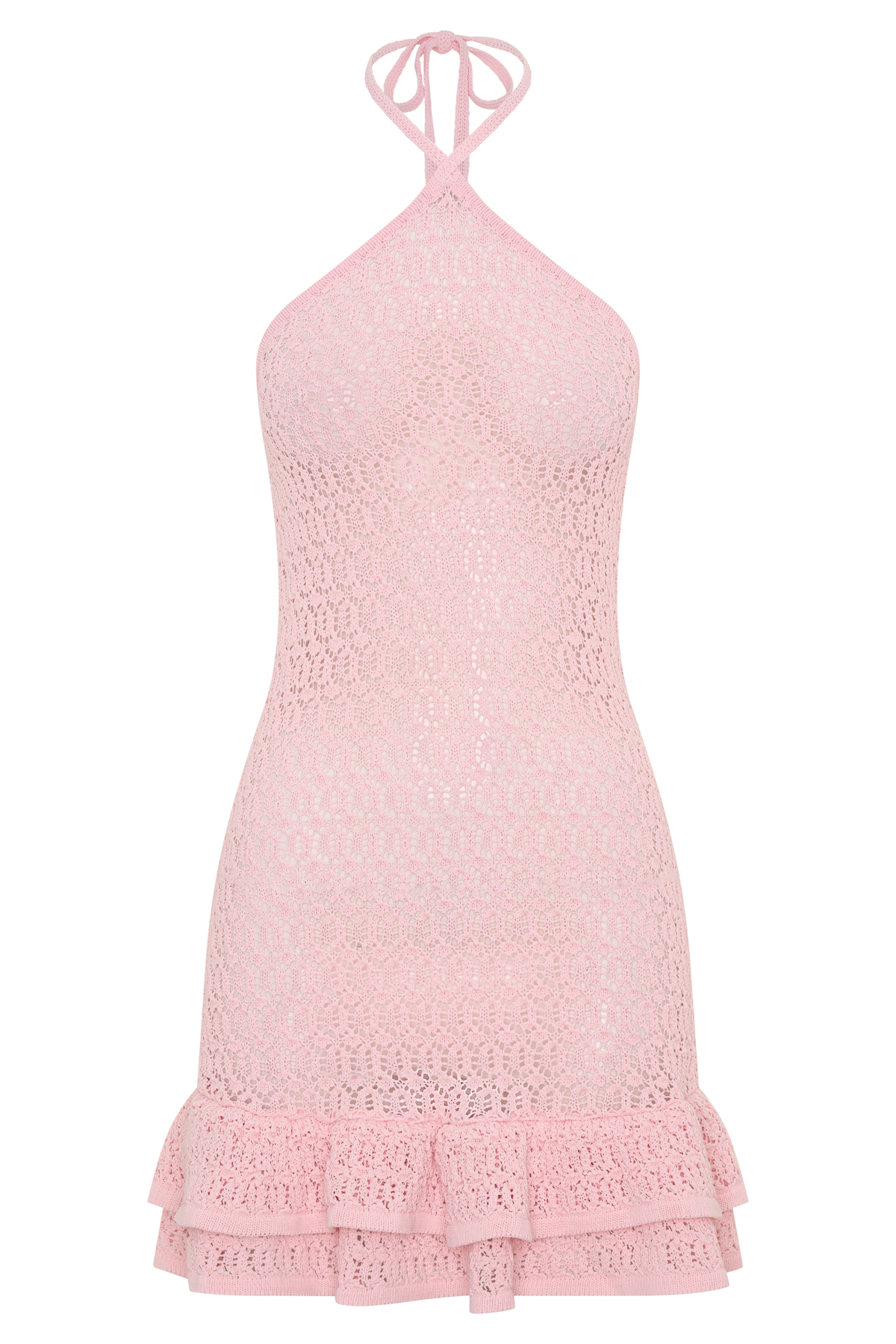Crochet Knit Mini Dress - Baby Pink