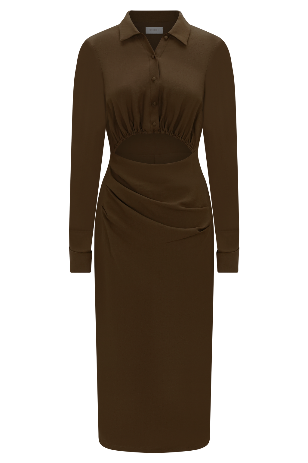 Cut Out Shirt Midi Dress - Dark Chocolate
