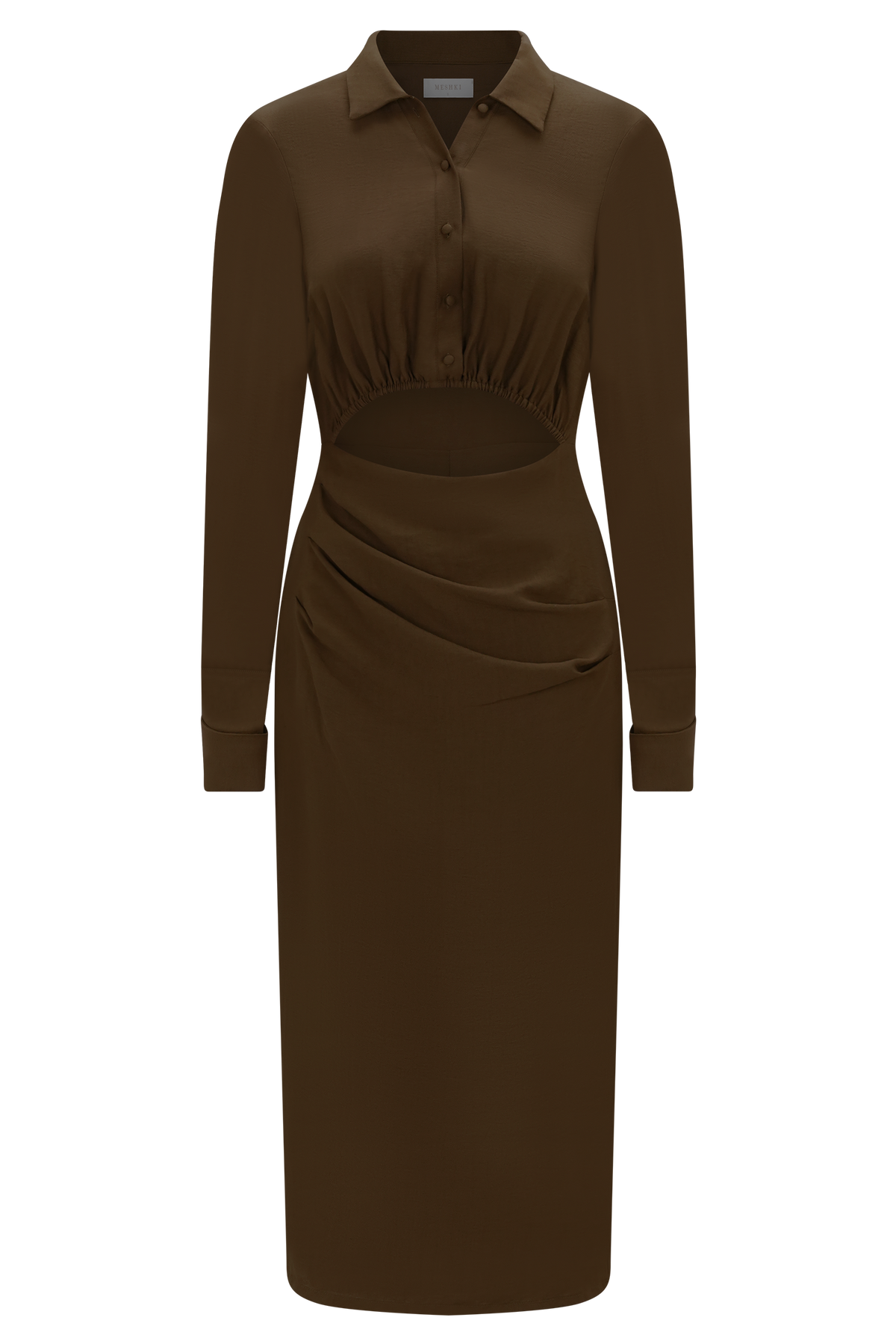 Cut Out Shirt Midi Dress - Dark Chocolate