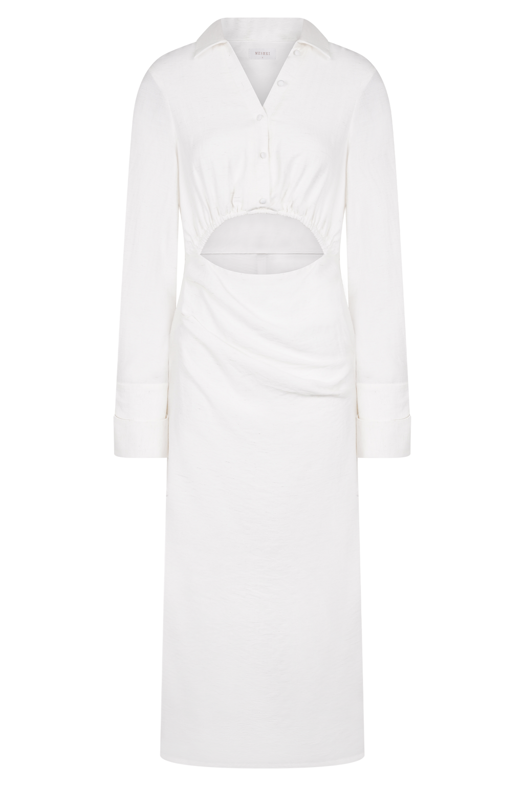 Cut Out Shirt Midi Dress - White