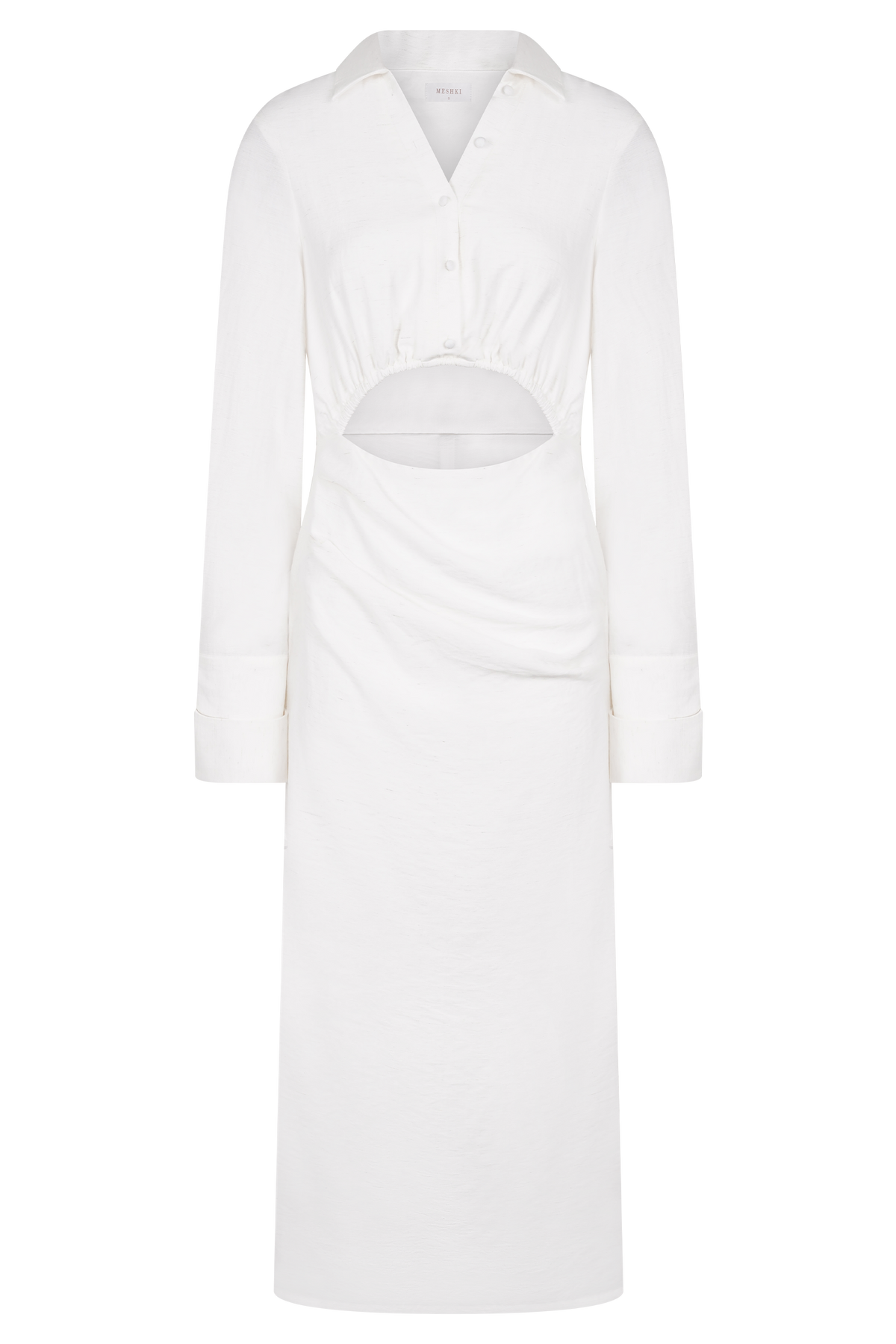 Cut Out Shirt Midi Dress - White