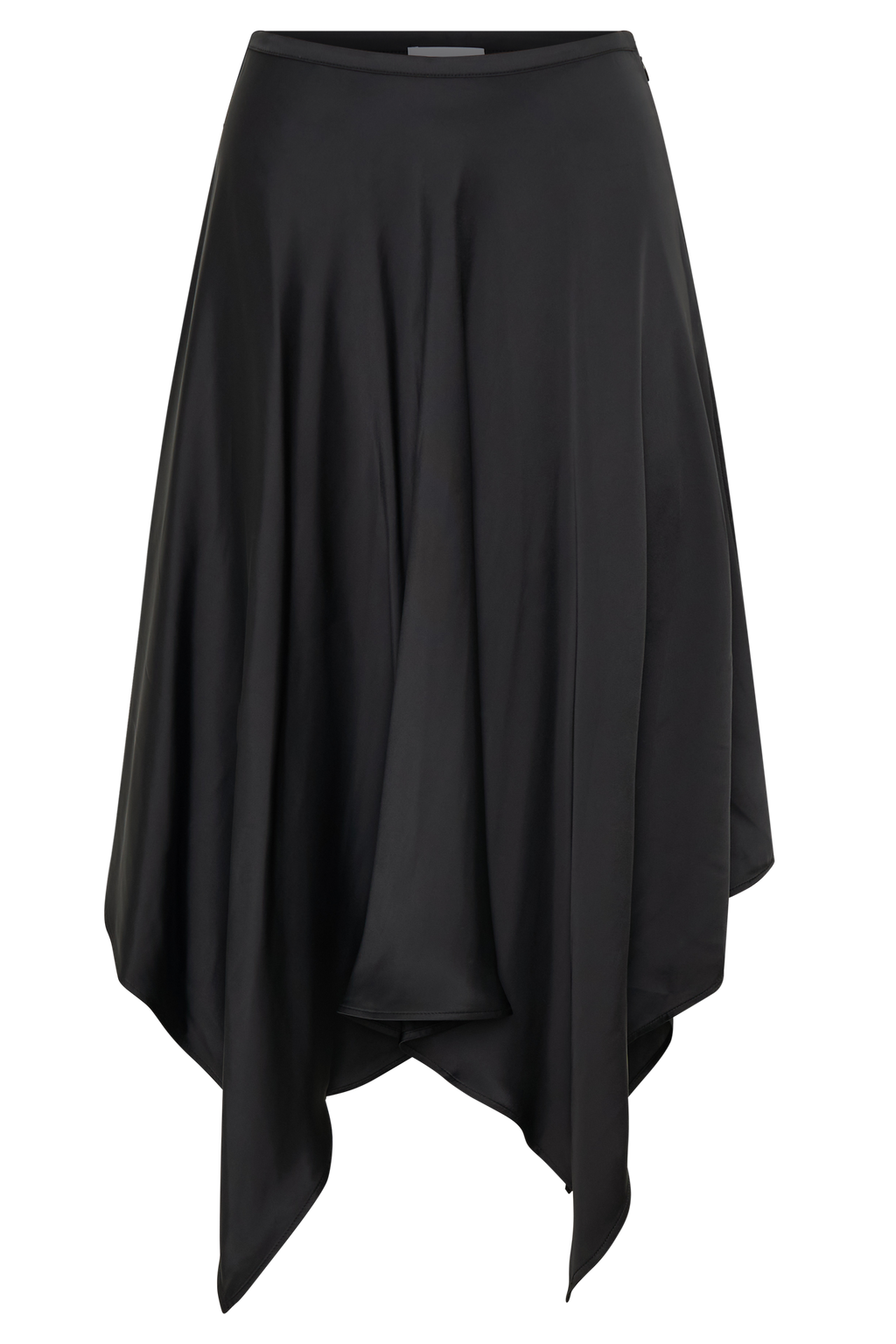 Asymmetric Satin Midi Skirt - Black