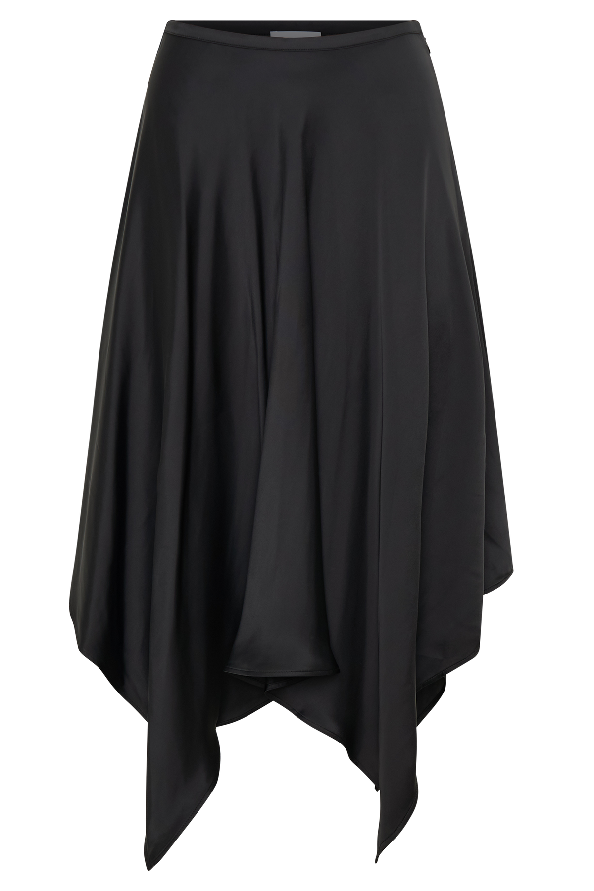 Asymmetric Satin Midi Skirt - Black