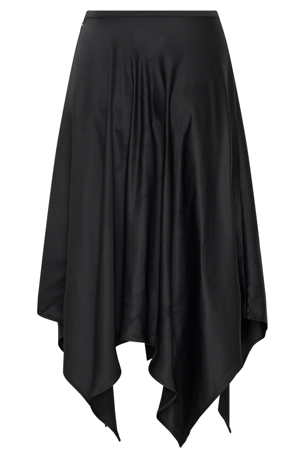 Asymmetric Satin Midi Skirt - Black