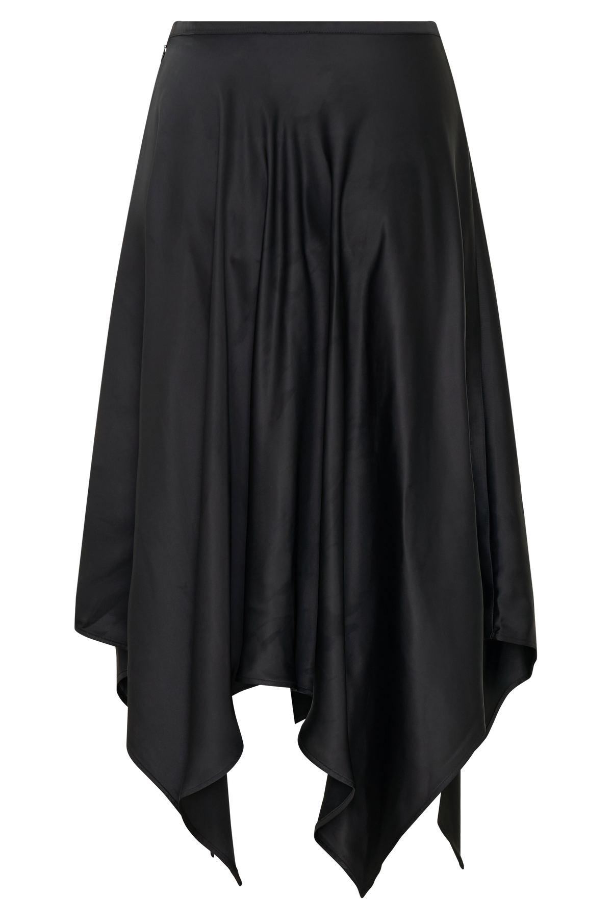 Asymmetric Satin Midi Skirt - Black