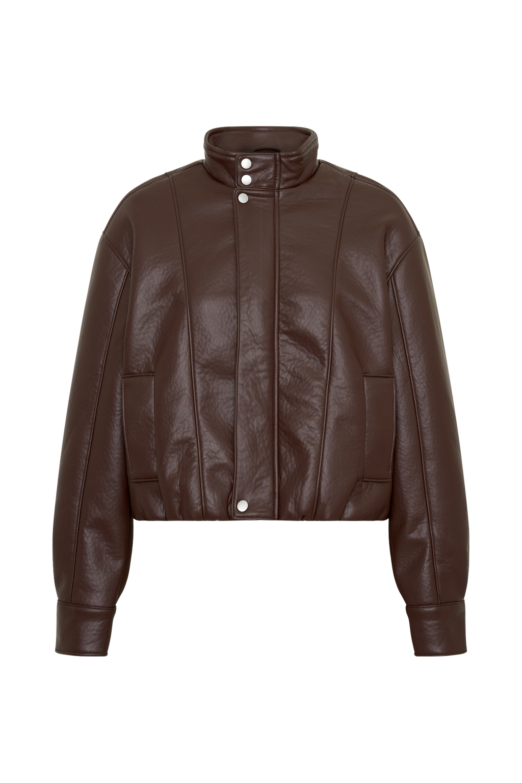 Faux Leather Bomber Jacket - Dark Chocolate