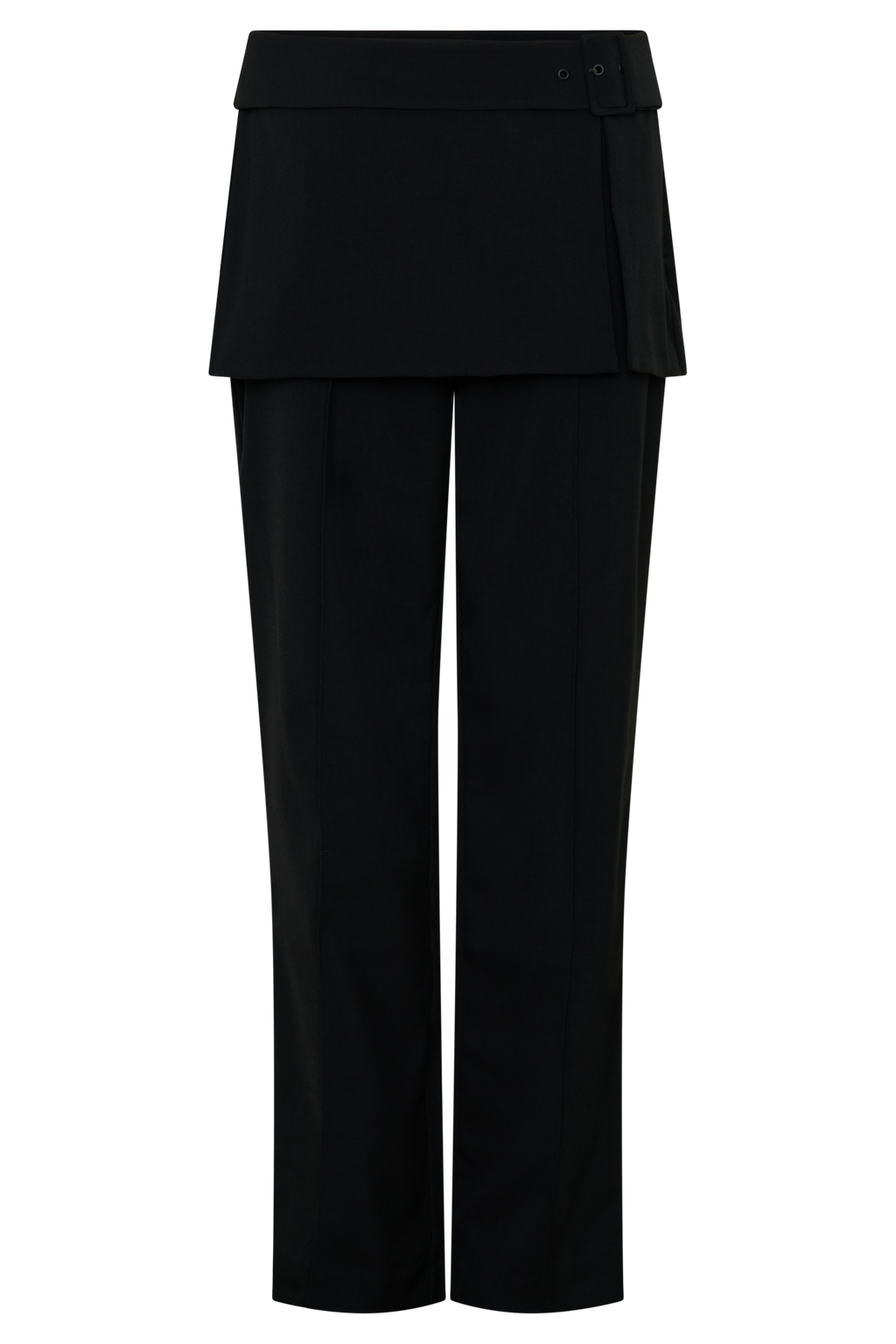 Wrap Skirt Straight Leg Pants - Black