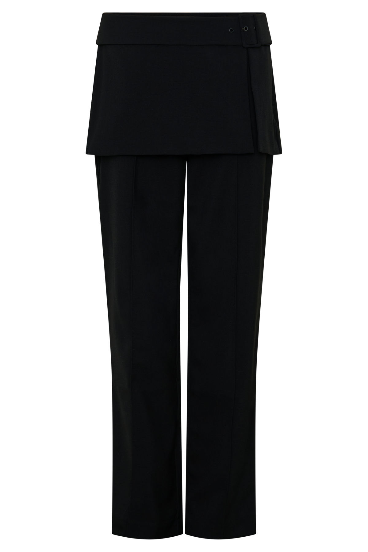 Wrap Skirt Straight Leg Pants - Black