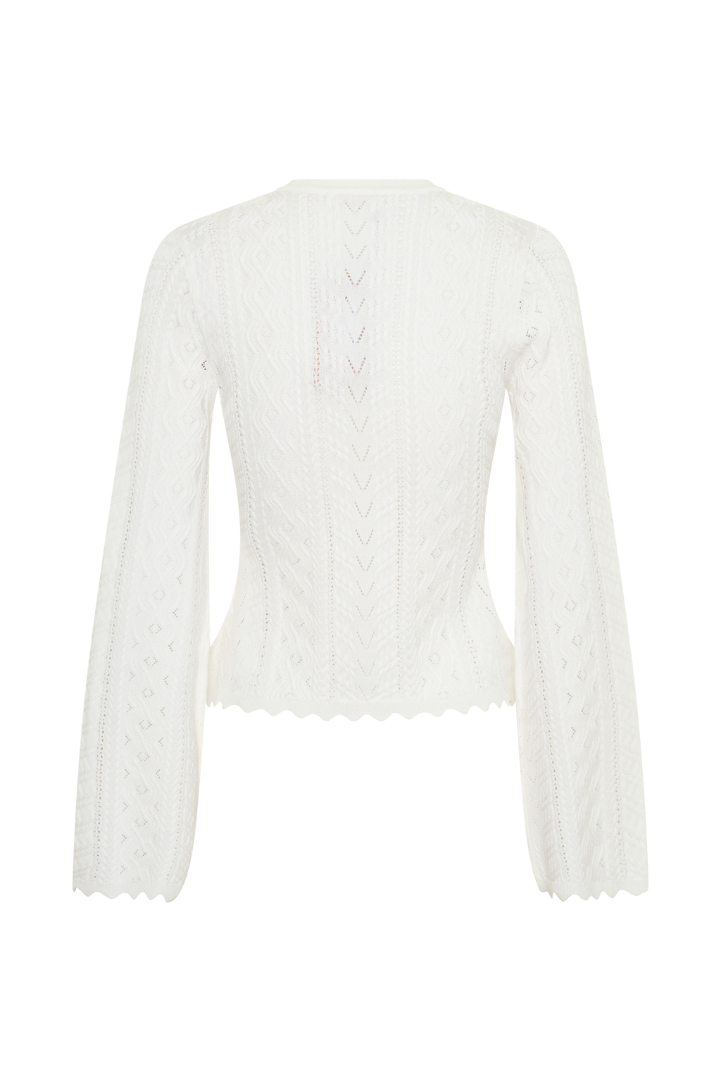 Pointelle Knit Long Sleeve Top - White