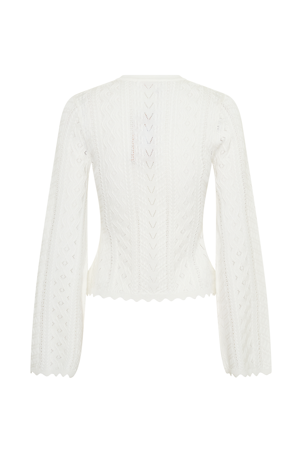 Pointelle Knit Long Sleeve Top - White