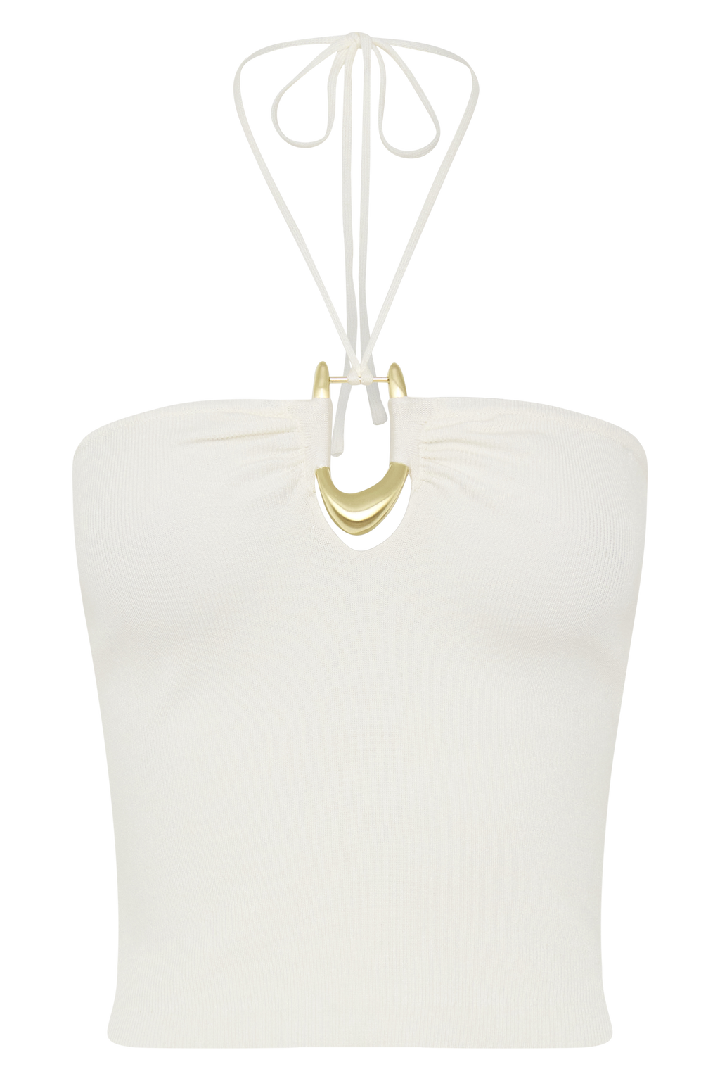 Knit Halter Top With Hardware - Ivory