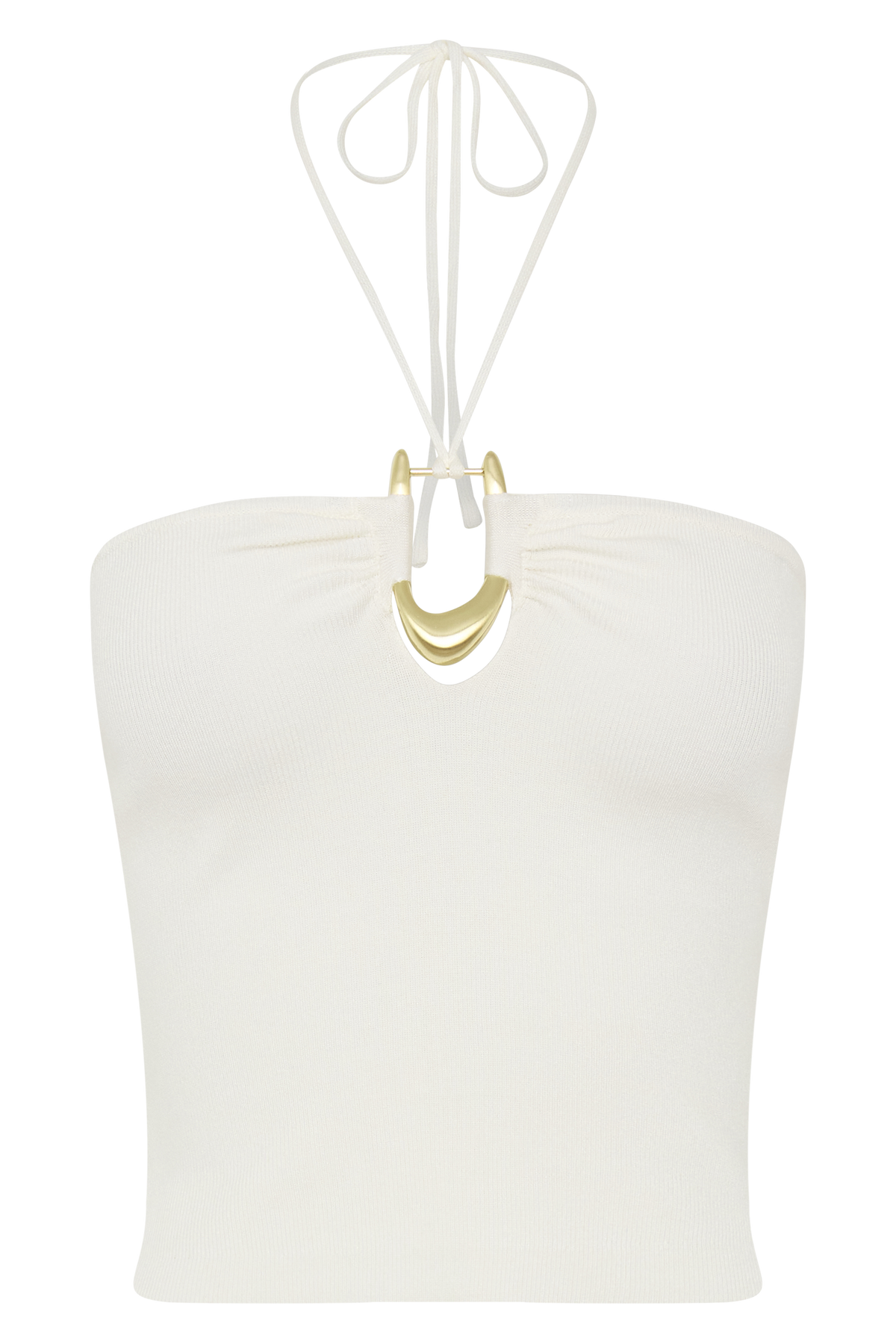 Knit Halter Top With Hardware - Ivory
