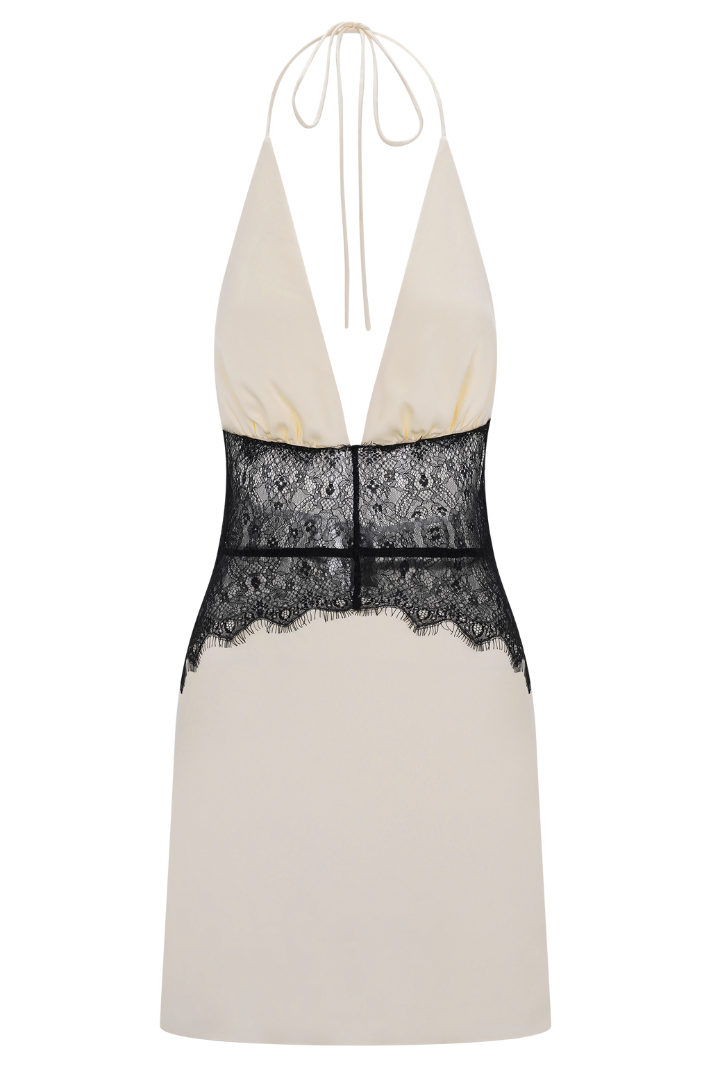Lace And Satin Mini Dress - Black/Ivory