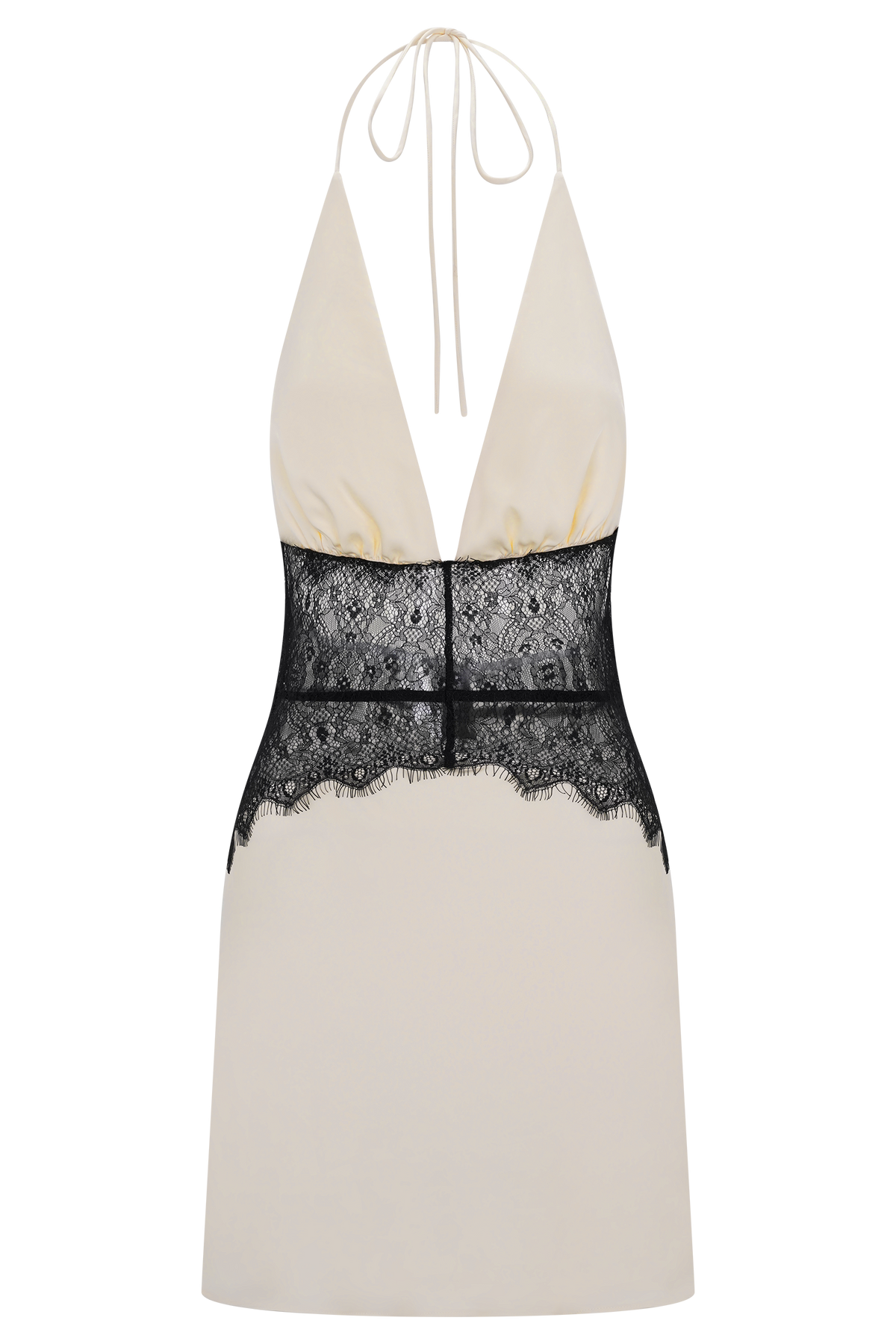 Lace And Satin Mini Dress - Black/Ivory