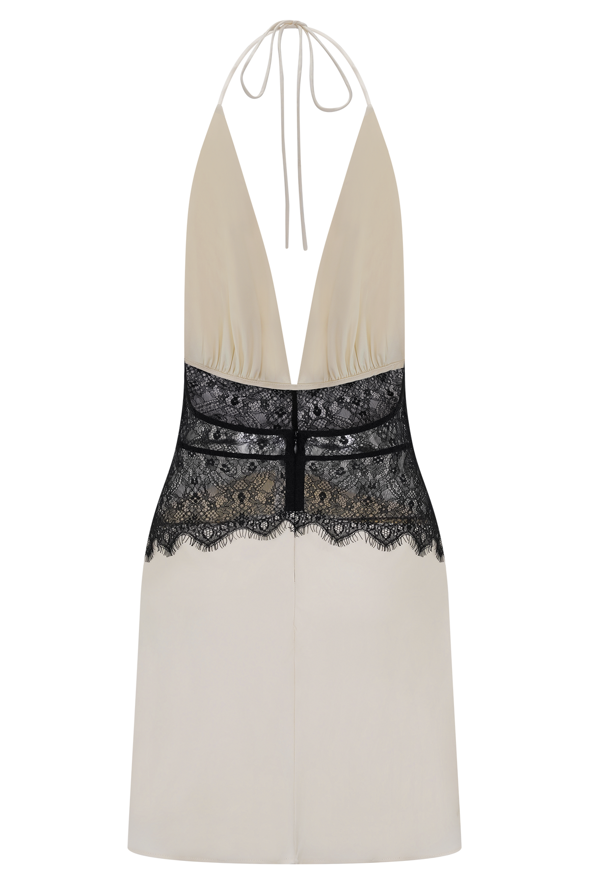 Lace And Satin Mini Dress - Black/Ivory