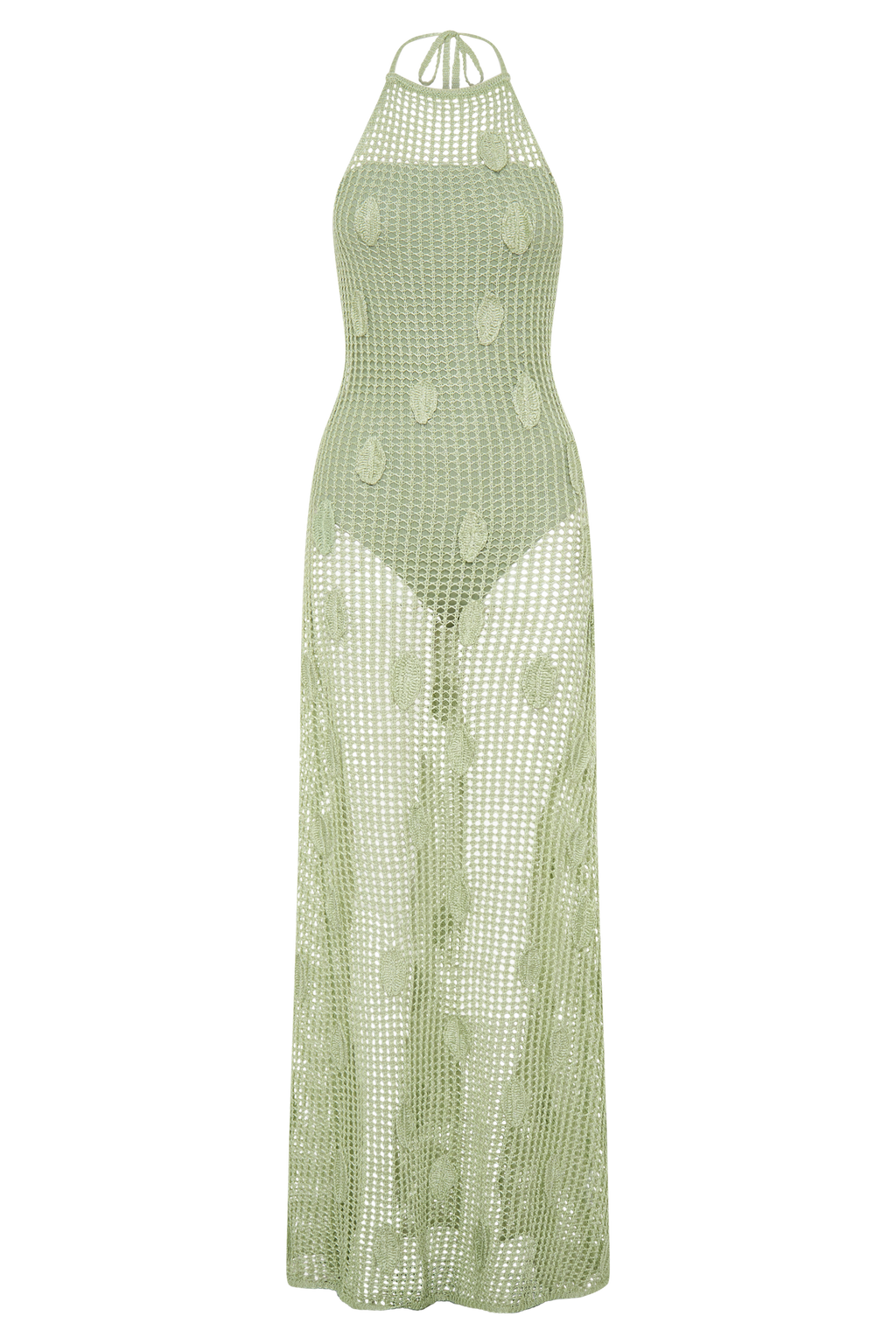 Crochet Halter Maxi Dress - Pastel Green
