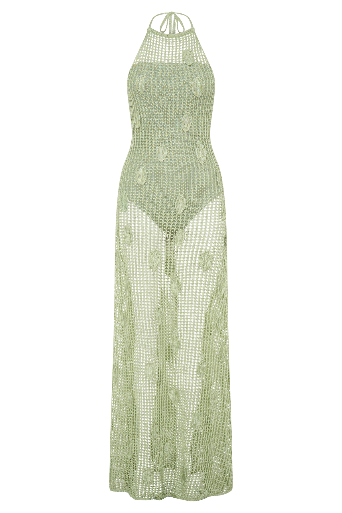 Crochet Halter Maxi Dress - Pastel Green