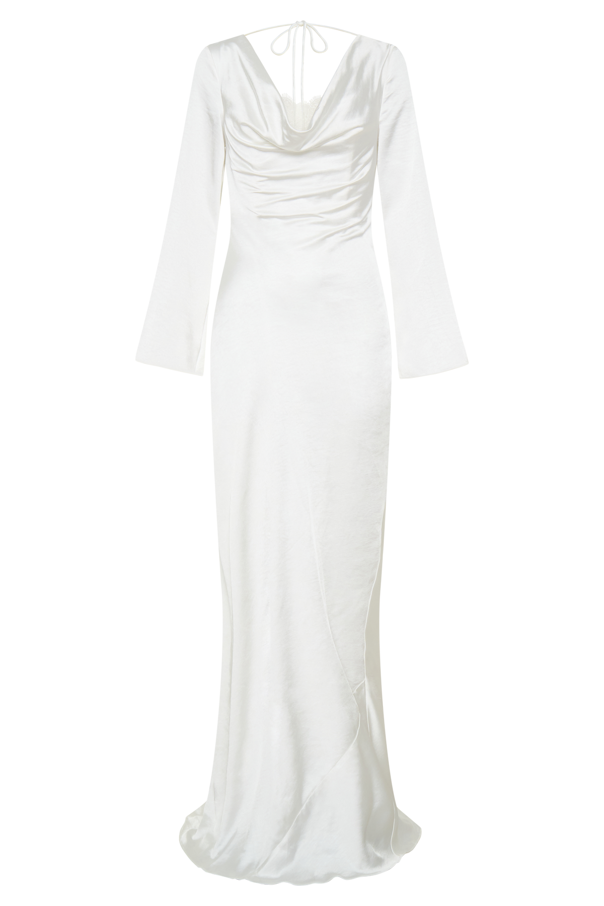 Long Sleeve Cowl Lace And Satin Maxi Dress - Ivory