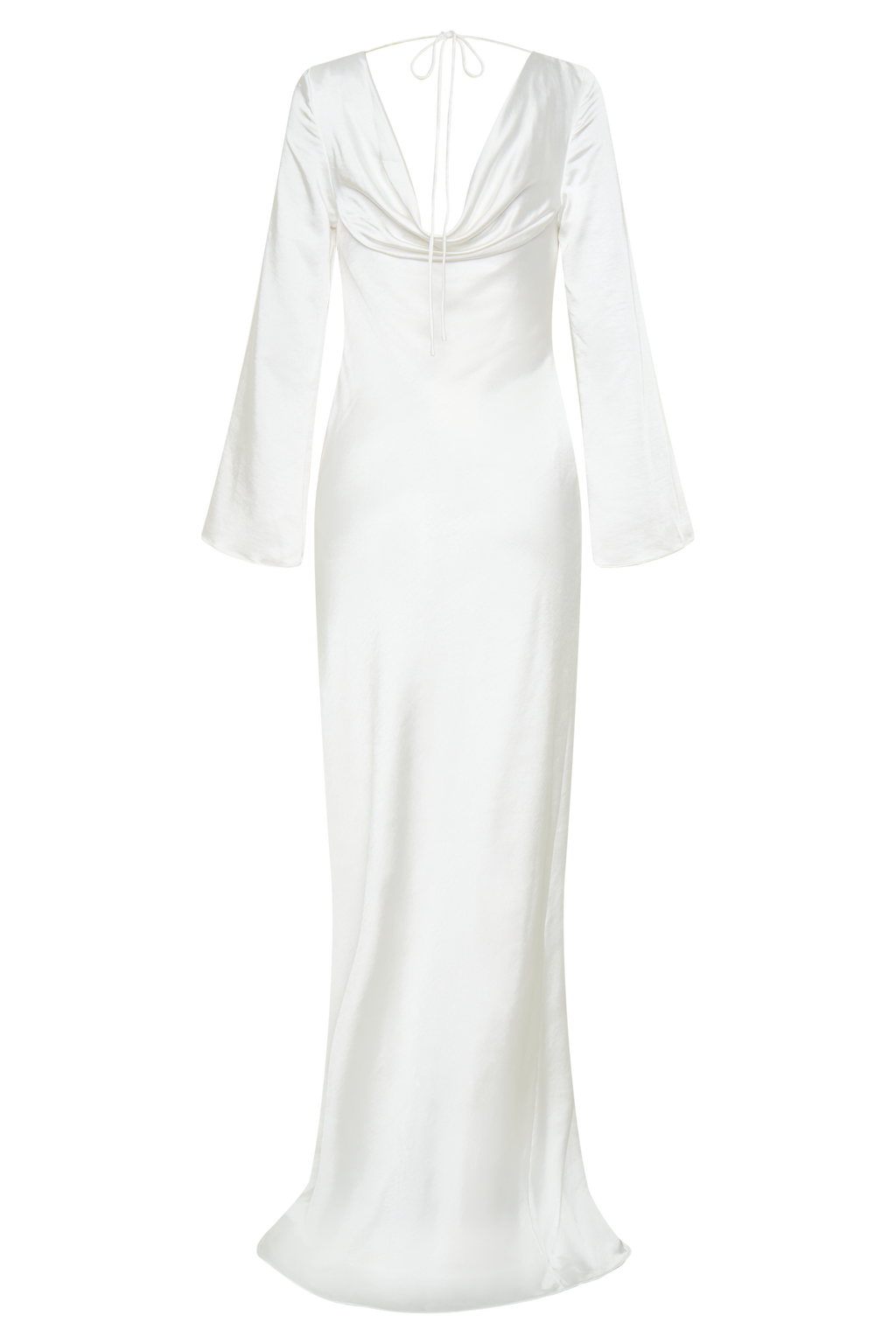 Long Sleeve Cowl Lace And Satin Maxi Dress - Ivory
