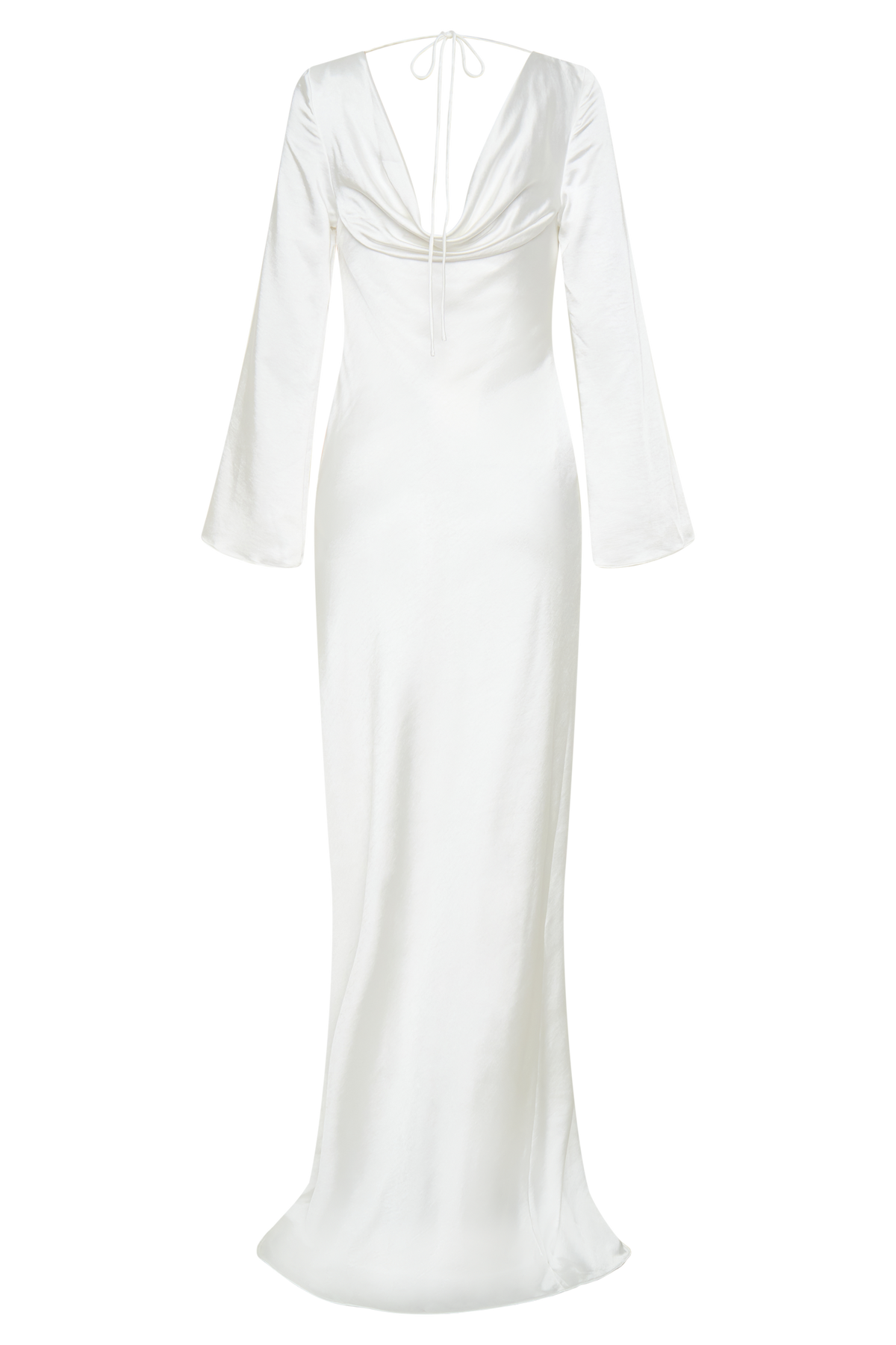 Long Sleeve Cowl Lace And Satin Maxi Dress - Ivory