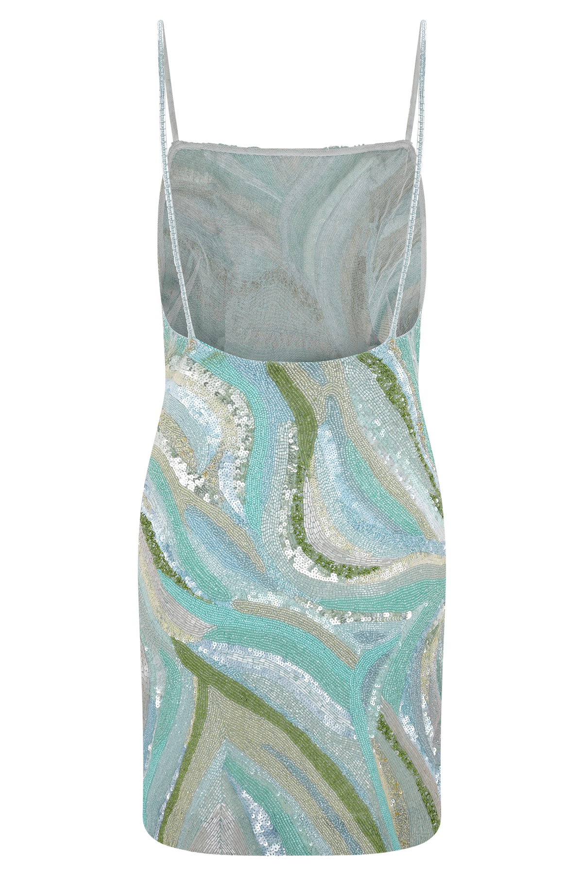 Hand Beaded Mini Dress - Blue Swirl Print