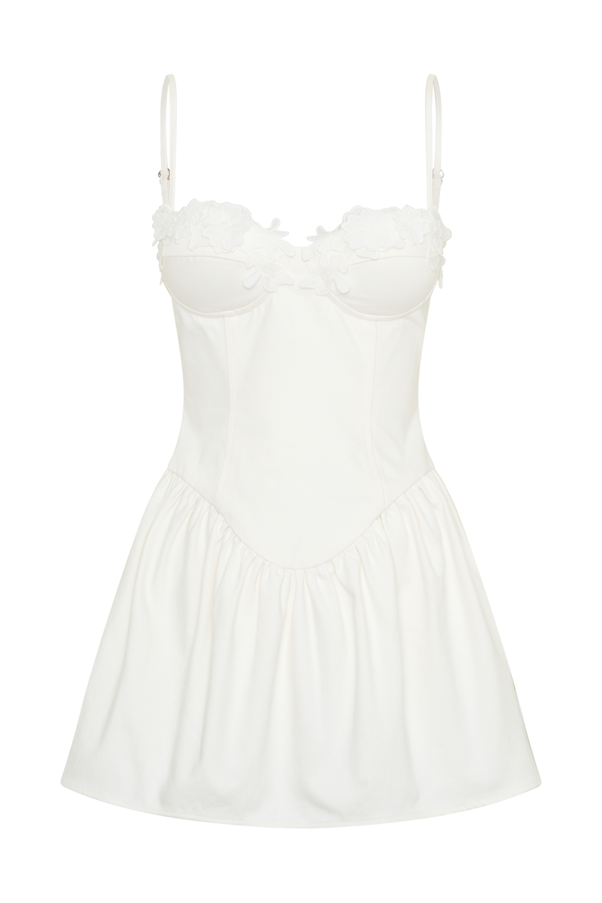 Applique Denim Bustier Mini Dress - White