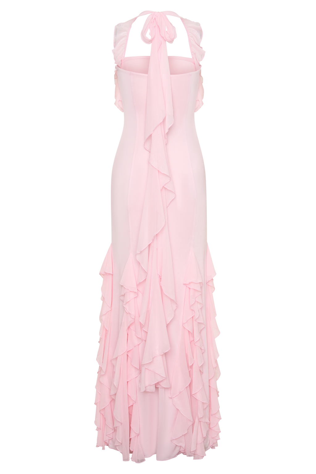 Ruffle Slinky Maxi Dress - Pale Pink