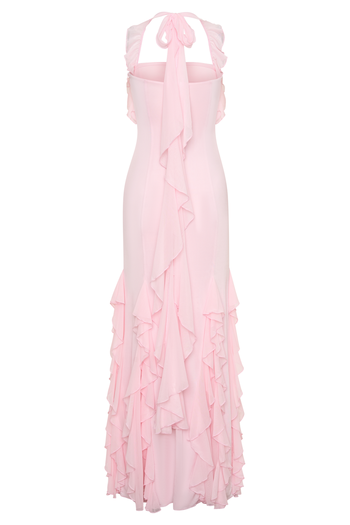 Ruffle Slinky Maxi Dress - Pale Pink