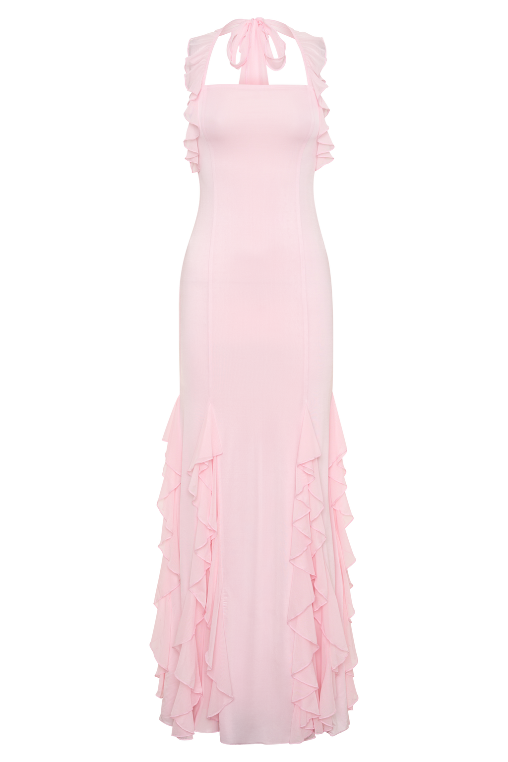 Ruffle Slinky Maxi Dress - Pale Pink