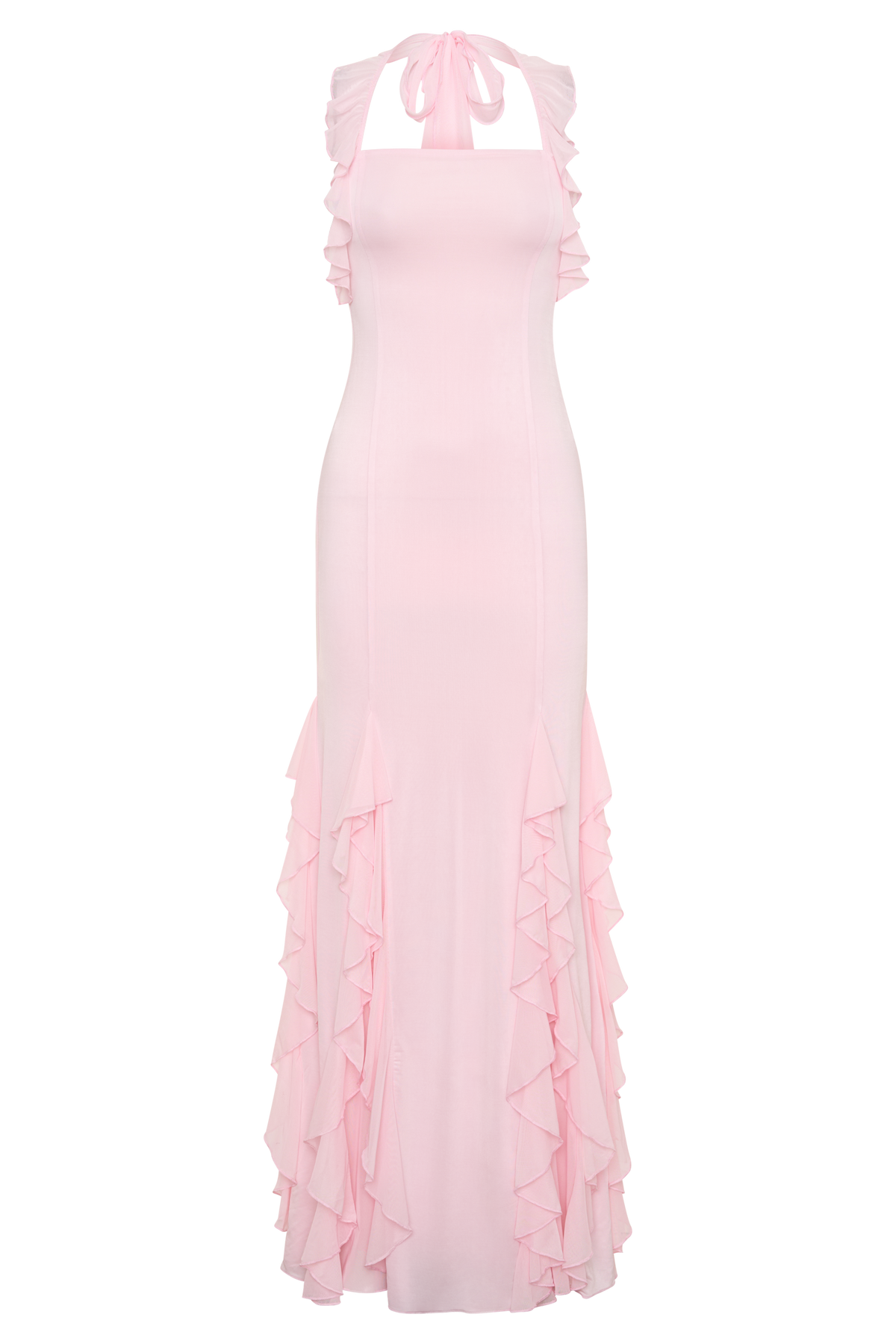 Ruffle Slinky Maxi Dress - Pale Pink