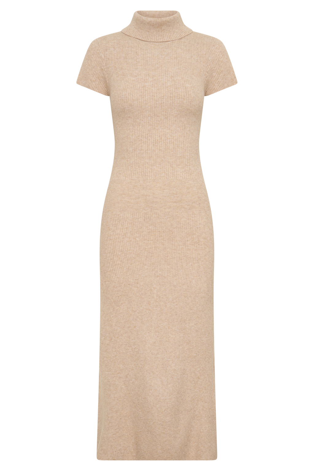 High Neck Knit Midi Dress - Camel
