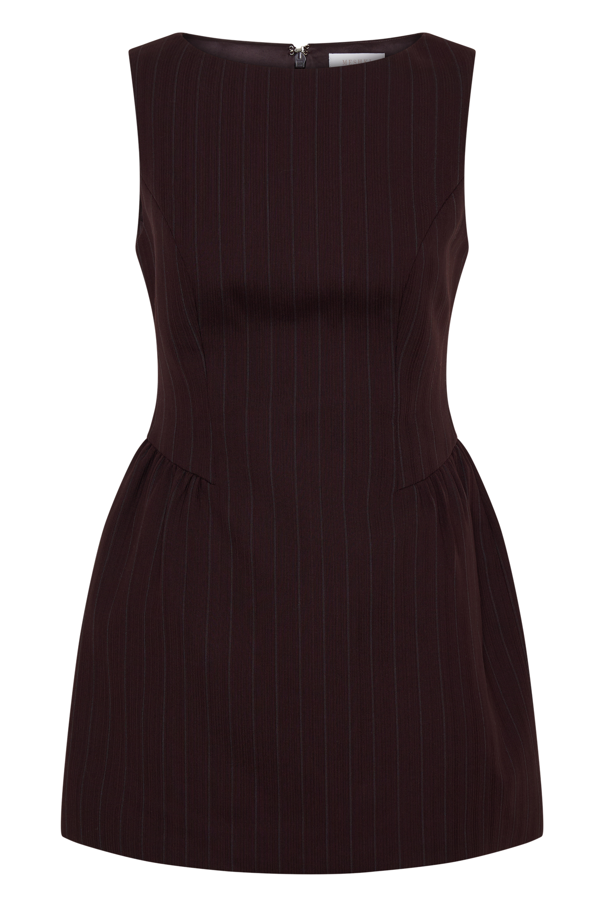 Boat Neck Mini Dress - Plum Pinstripe