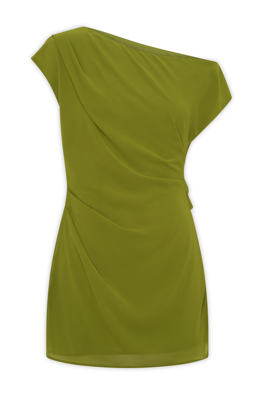 Asymmetric Neckline Mini Dress - Olive