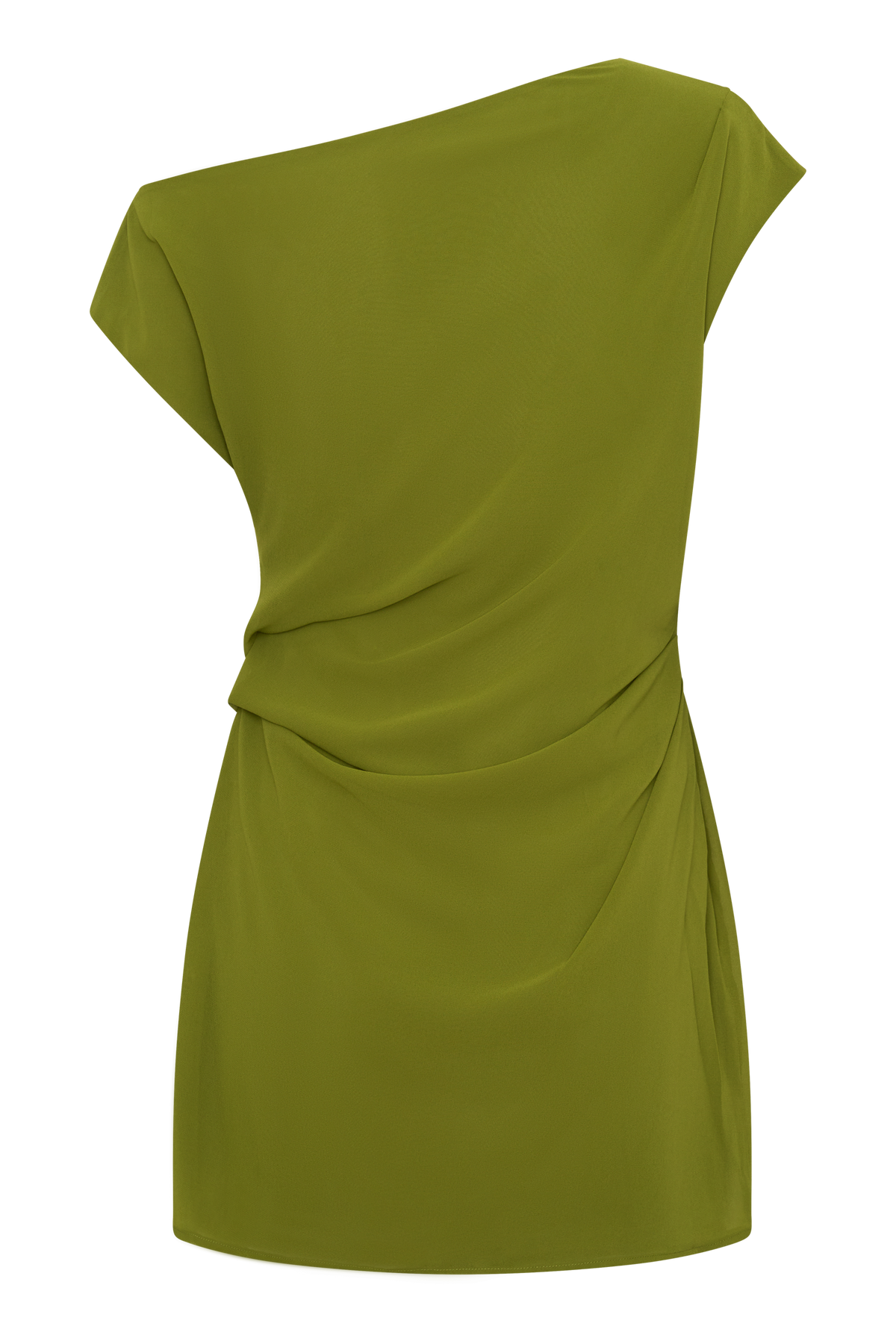 Asymmetric Neckline Mini Dress - Olive