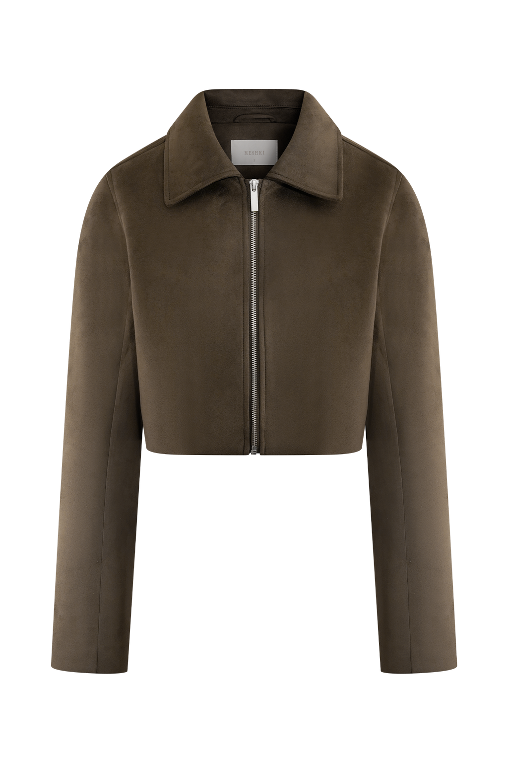 Faux Suede Collared Jacket - Chocolate