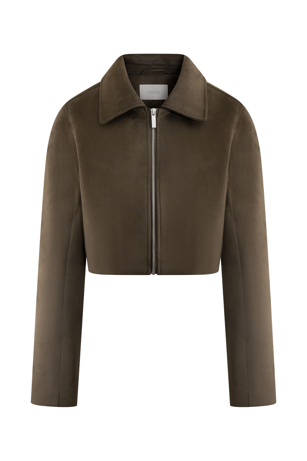 Faux Suede Collared Jacket - Chocolate